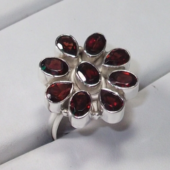 Classic Indian pure silver red garnet ring